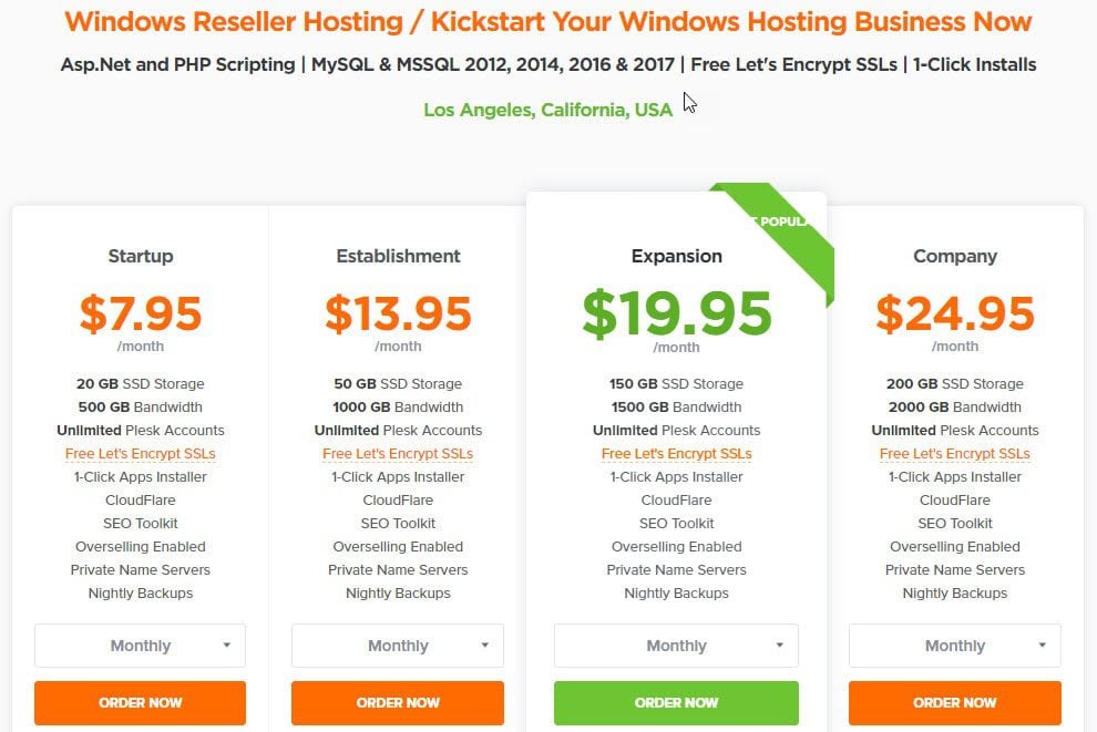 HostNamaste Windows Reseller Hosting Price