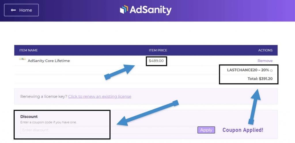 AdSanity Discount Applied