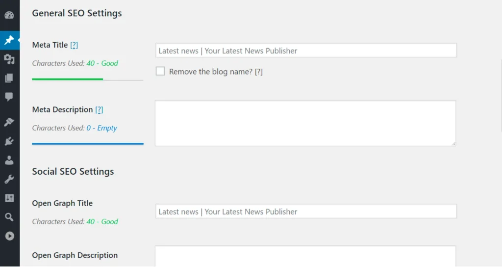 General SEO Settings General SEO Settings