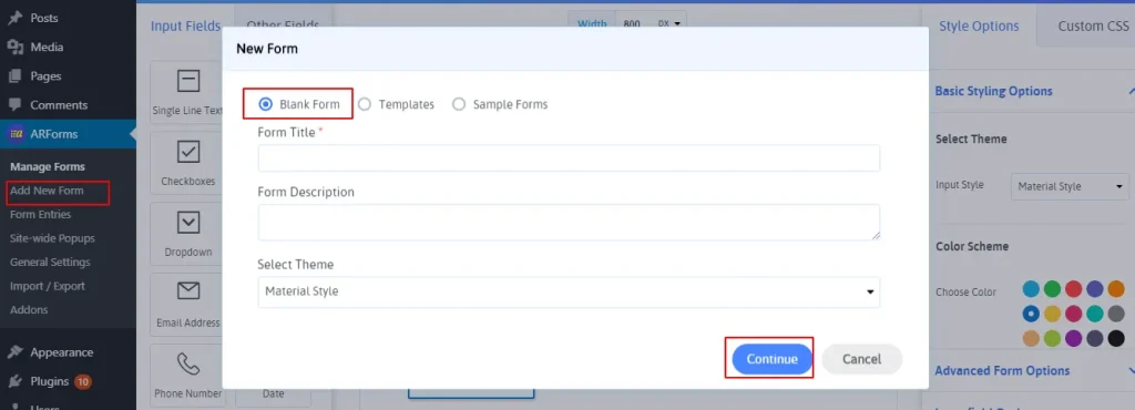 Blank Form Continue Blank Form Continue