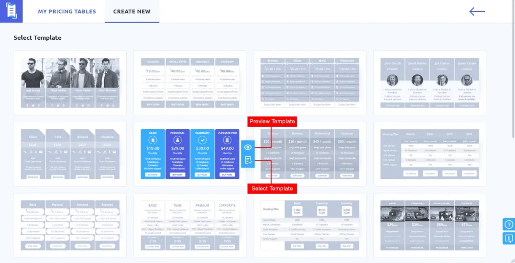 Select Pricing Table Select Pricing Table