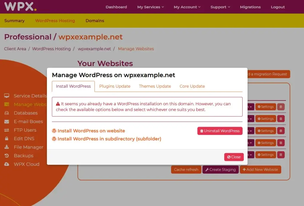 remove existing wordpress remove existing wordpress