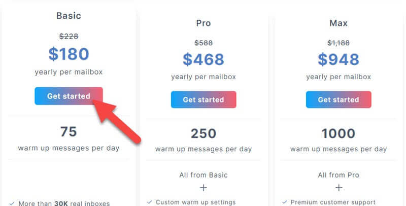 Warmup Inbox Pricing