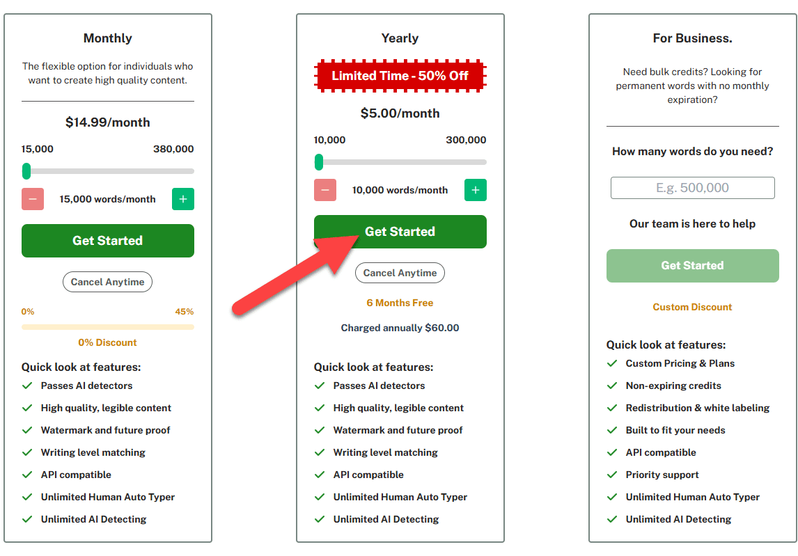 Undetectable AI Pricing