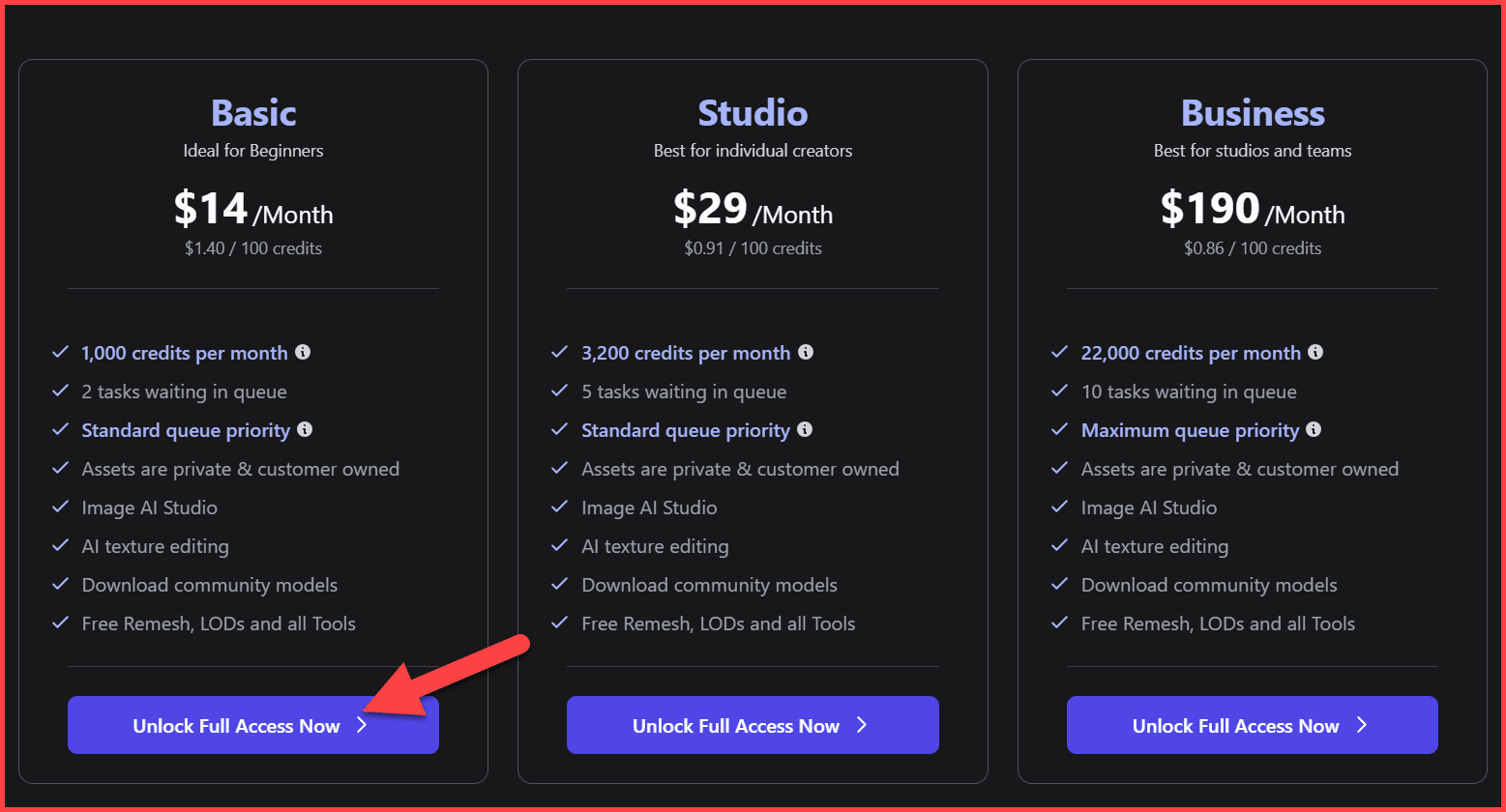 3D AI Studio Pricing