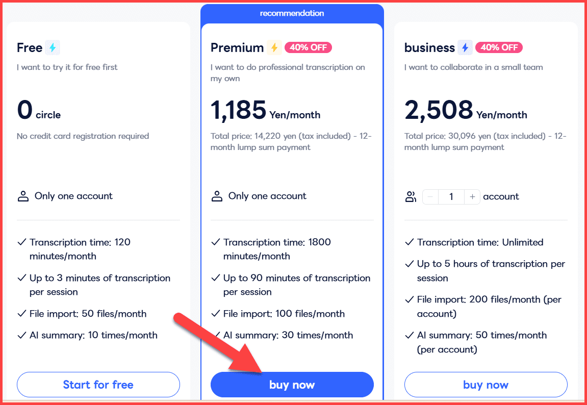 Notta AI Pricing